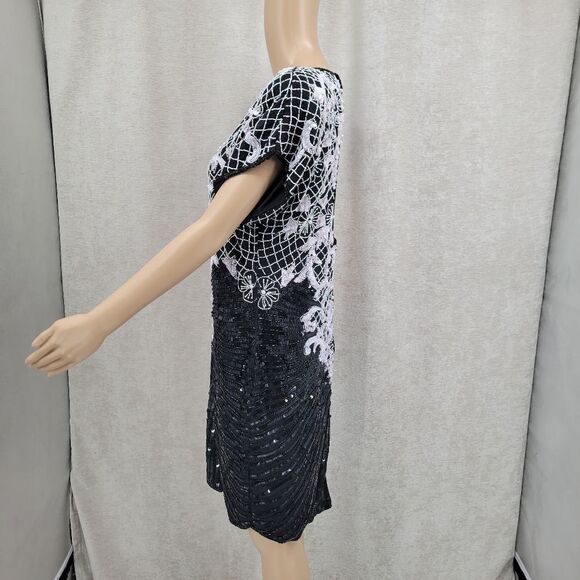 Stenay 80s Vintage Silk Sequin Beaded Cocktail Evening Dress Women's Size 12 - Picture 9 of 16